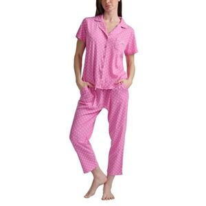 KAREN NEUBURGER Notch Collar 2-piece Pajama Set M Pink White PJs Loungewear NWT
